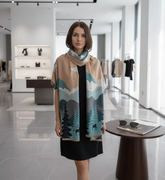 Kaschmirschal 185x65 Damen Winter Motiv Beige blau S45